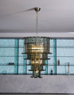 Cascade Glass Green Chandelier — Cascading Green Glass Light for Dining Room
