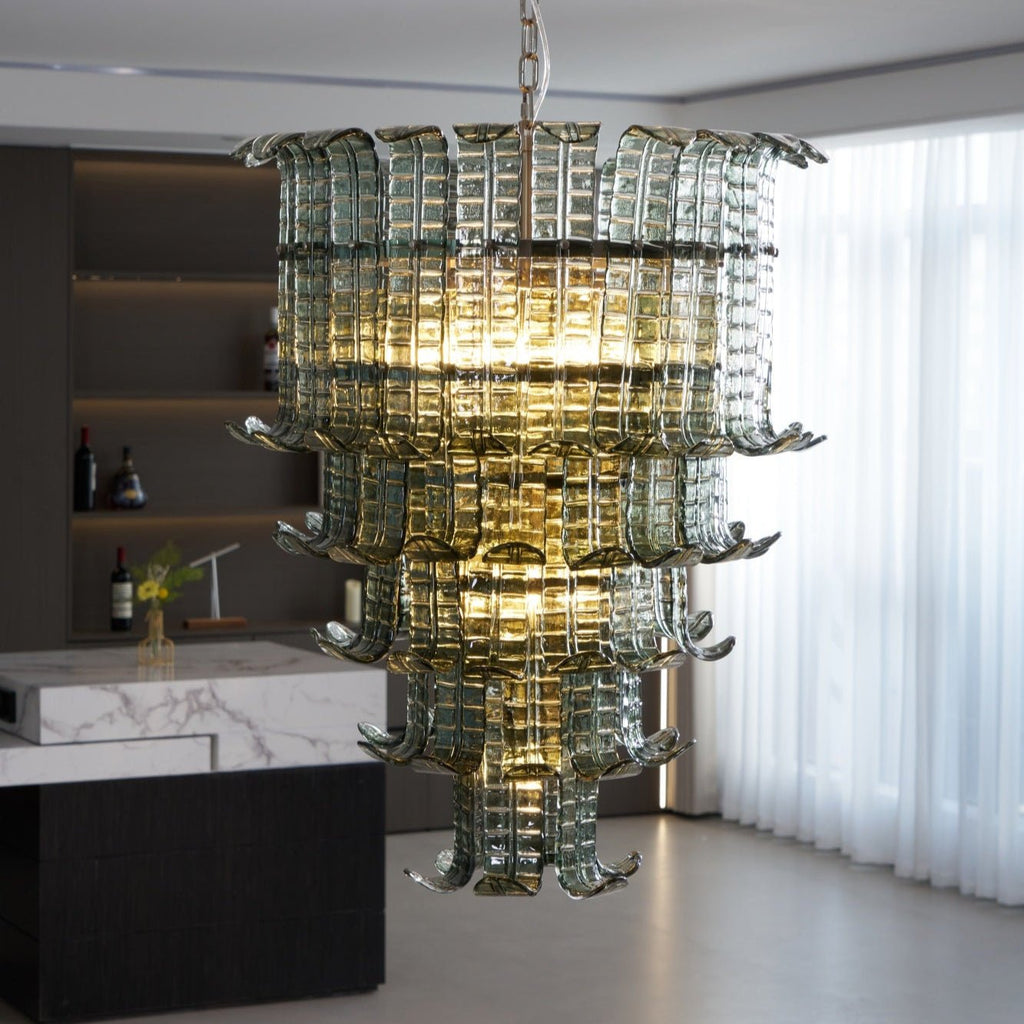 Cascade Glass Green Chandelier — Cascading Green Glass Light for Dining Room