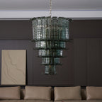 Cascade Glass Green Chandelier — Cascading Green Glass Light for Dining Room