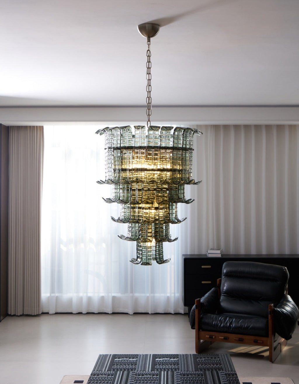Cascade Glass Green Chandelier — Cascading Green Glass Light for Dining Room