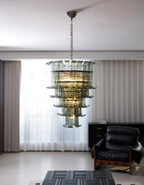 Cascade Glass Green Chandelier — Cascading Green Glass Light for Dining Room