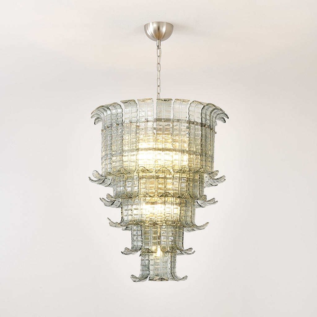 Cascade Glass Green Chandelier — Cascading Green Glass Light for Dining Room