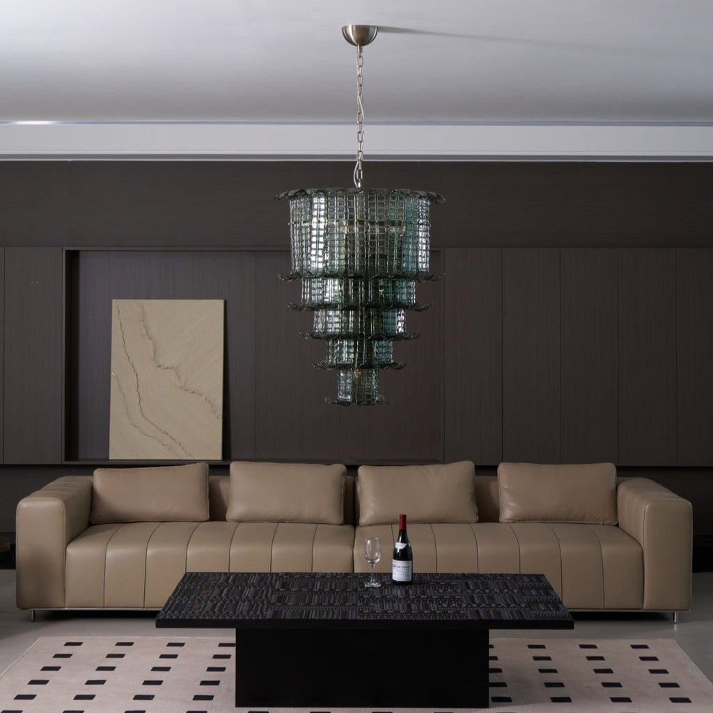 Cascade Glass Green Chandelier — Cascading Green Glass Light for Dining Room