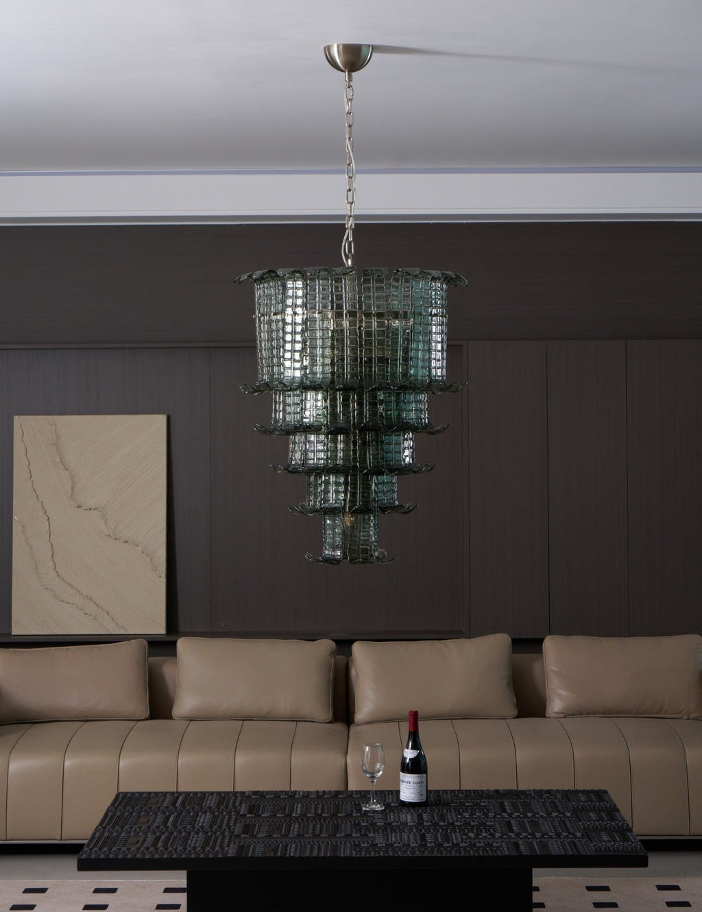 Cascade Glass Green Chandelier — Cascading Green Glass Light for Dining Room
