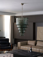 Cascade Glass Green Chandelier — Cascading Green Glass Light for Dining Room