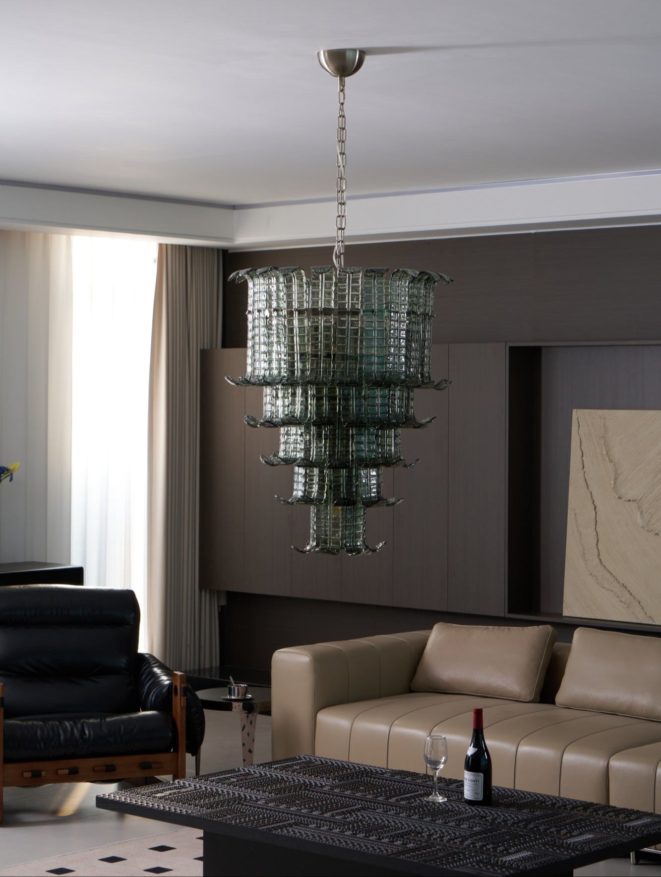 Cascade Glass Green Chandelier — Cascading Green Glass Light for Dining Room