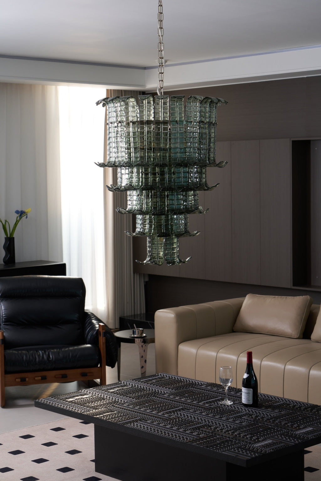 Cascade Glass Green Chandelier — Cascading Green Glass Light for Dining Room