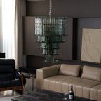 Cascade Glass Green Chandelier — Cascading Green Glass Light for Dining Room