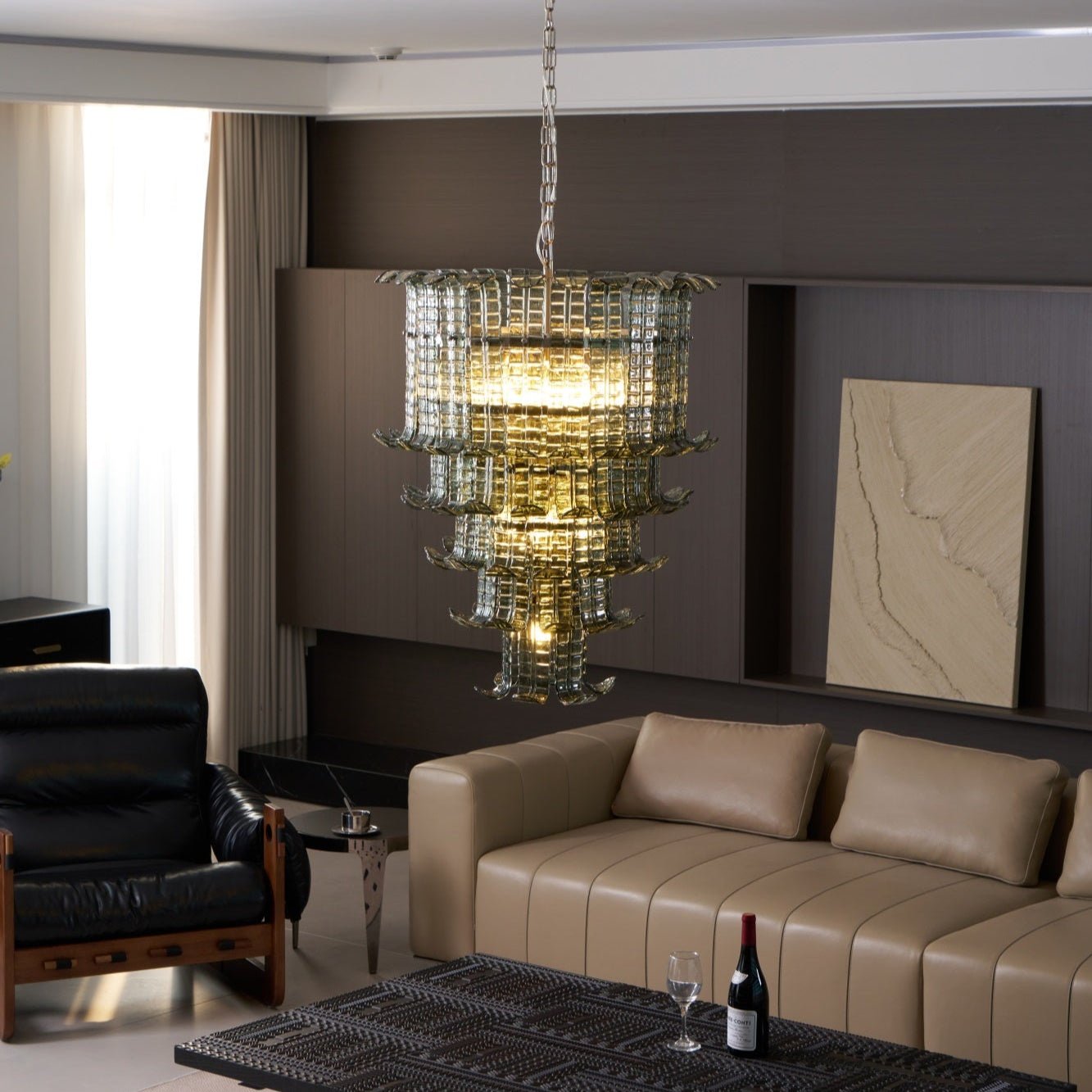 Cascade Glass Green Chandelier — Cascading Green Glass Light for Dining Room