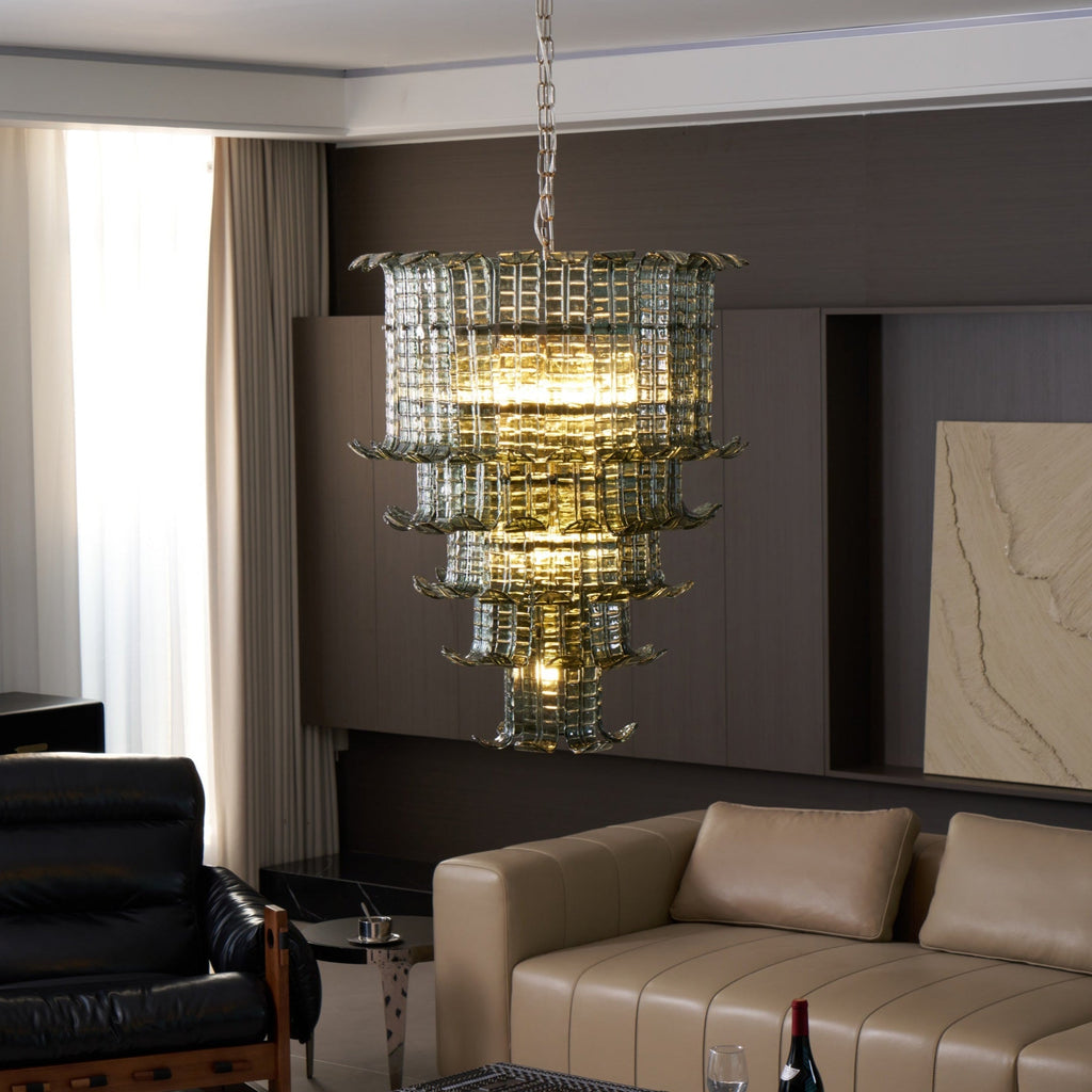 Cascade Glass Green Chandelier — Cascading Green Glass Light for Dining Room