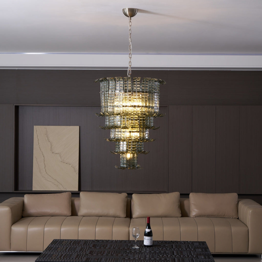 Cascade Glass Green Chandelier — Cascading Green Glass Light for Dining Room