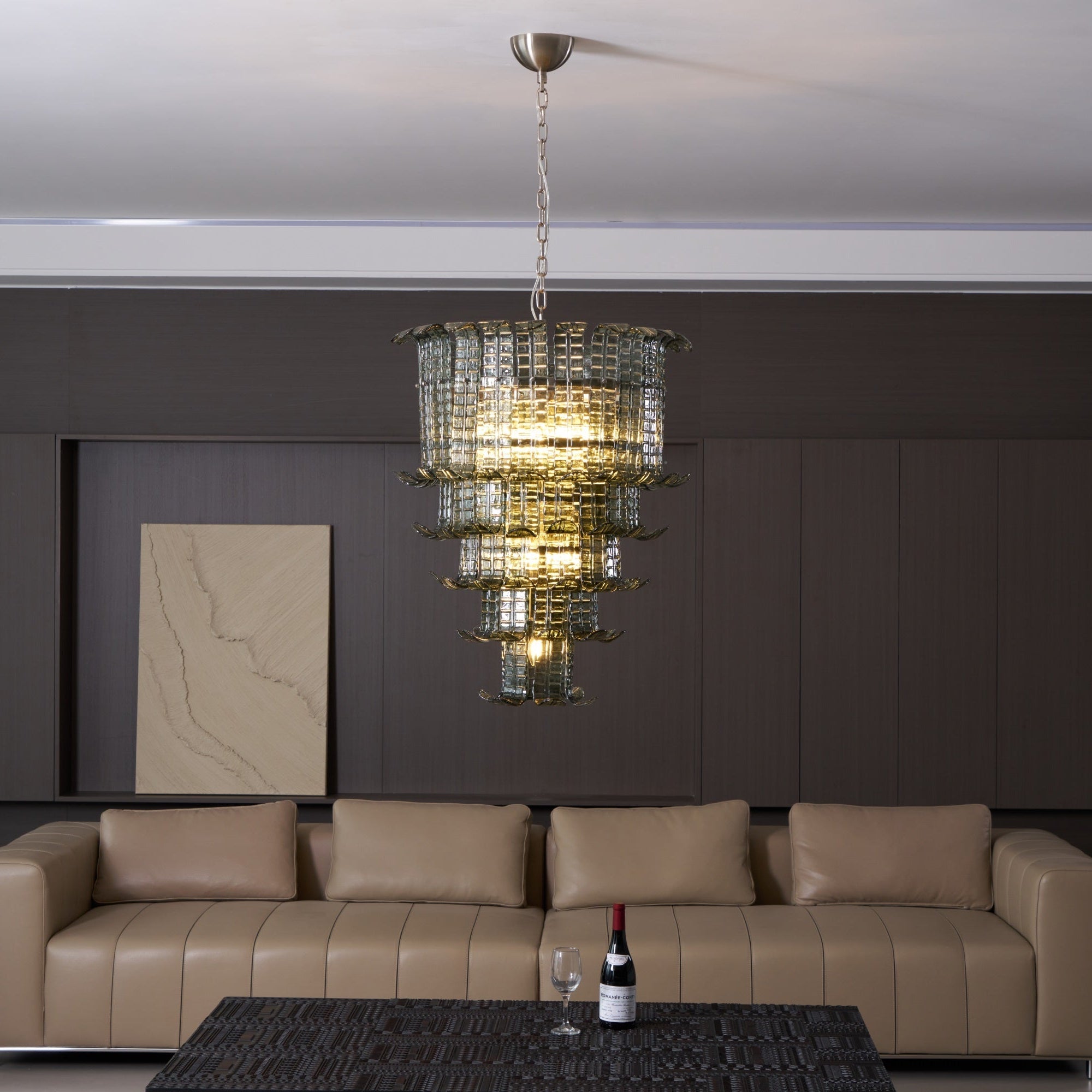 Cascade Glass Green Chandelier — Cascading Green Glass Light for Dining Room