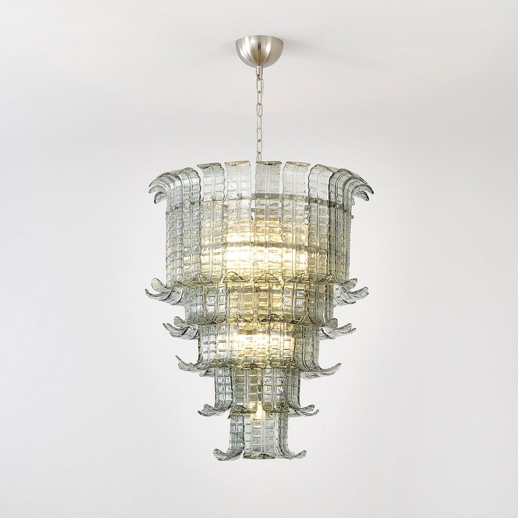 Cascade Glass Green Chandelier — Cascading Green Glass Light for Dining Room