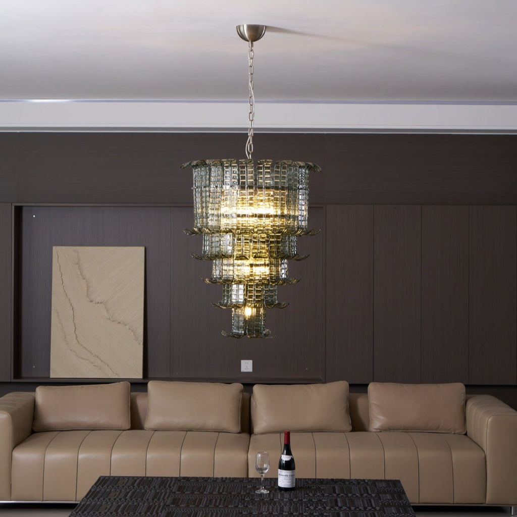 Cascade Glass Green Chandelier — Cascading Green Glass Light for Dining Room