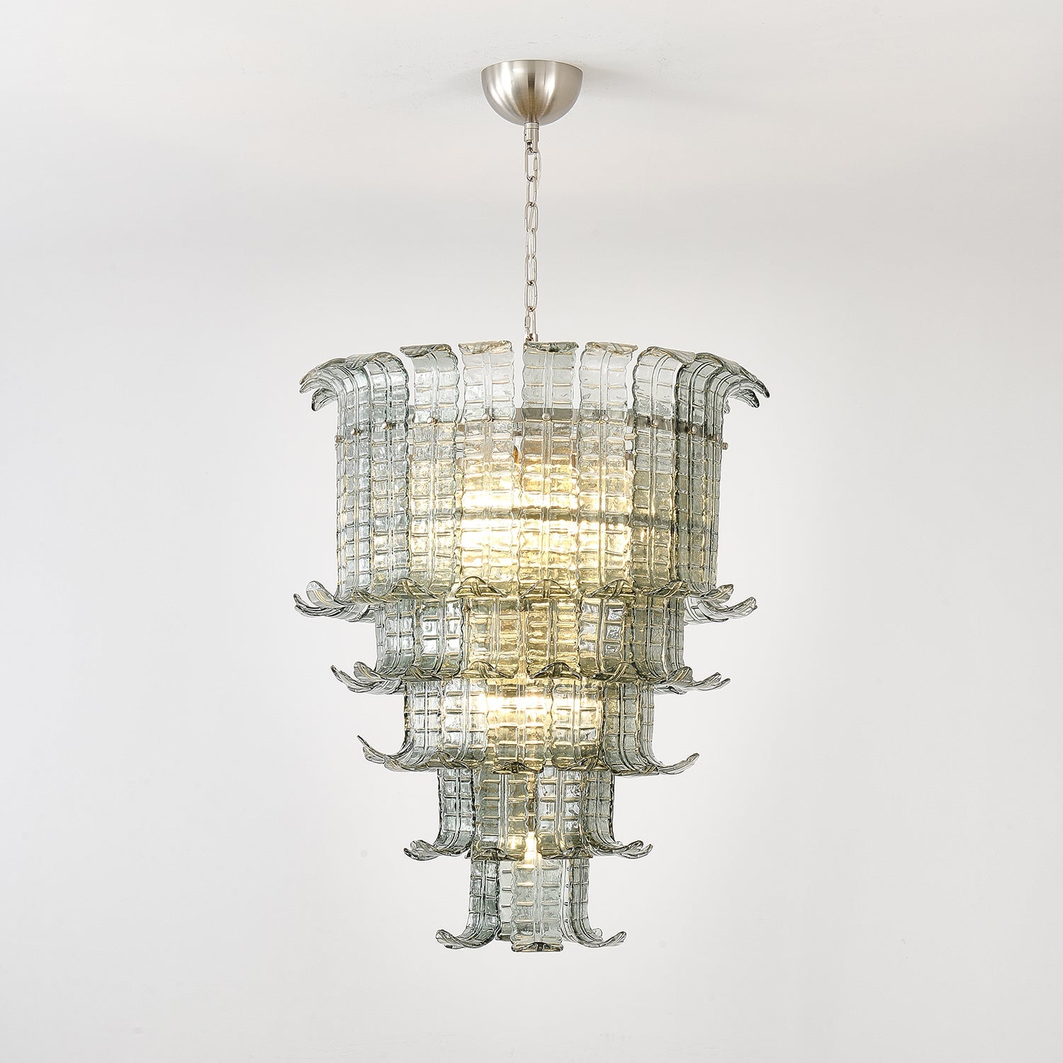 Cascade Glass Green Chandelier — Cascading Green Glass Light for Dining Room