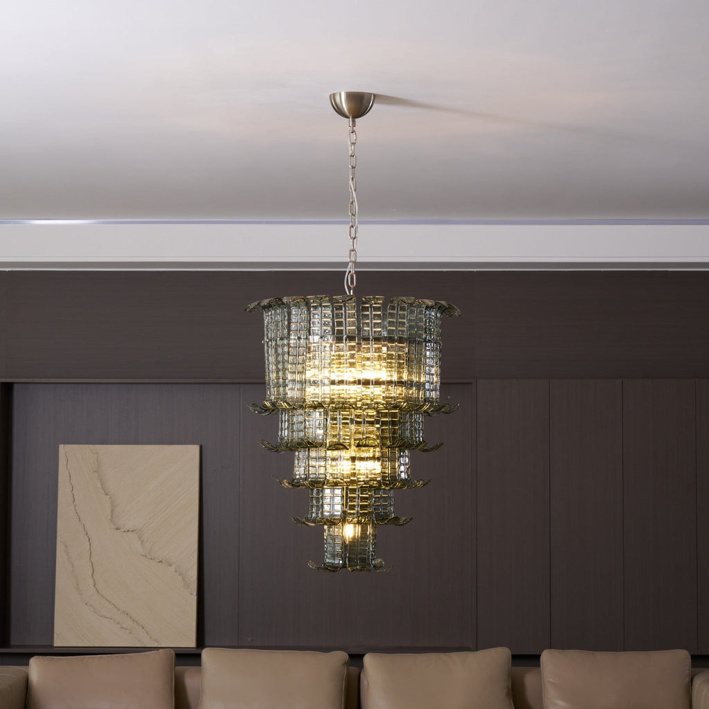 Cascade Glass Green Chandelier — Cascading Green Glass Light for Dining Room