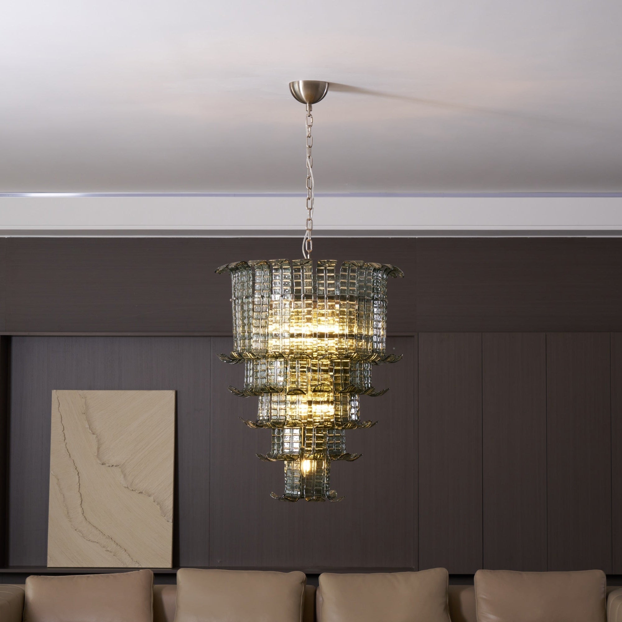 Cascade Glass Green Chandelier — Cascading Green Glass Light for Dining Room
