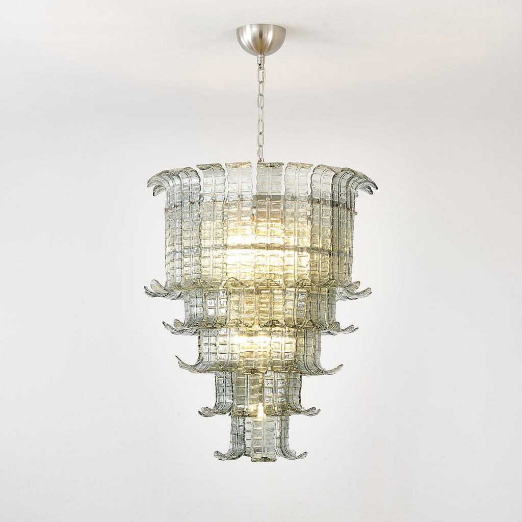 Cascade Glass Green Chandelier — Cascading Green Glass Light for Dining Room