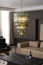 Cascade Glass Green Chandelier — Cascading Green Glass Light for Dining Room