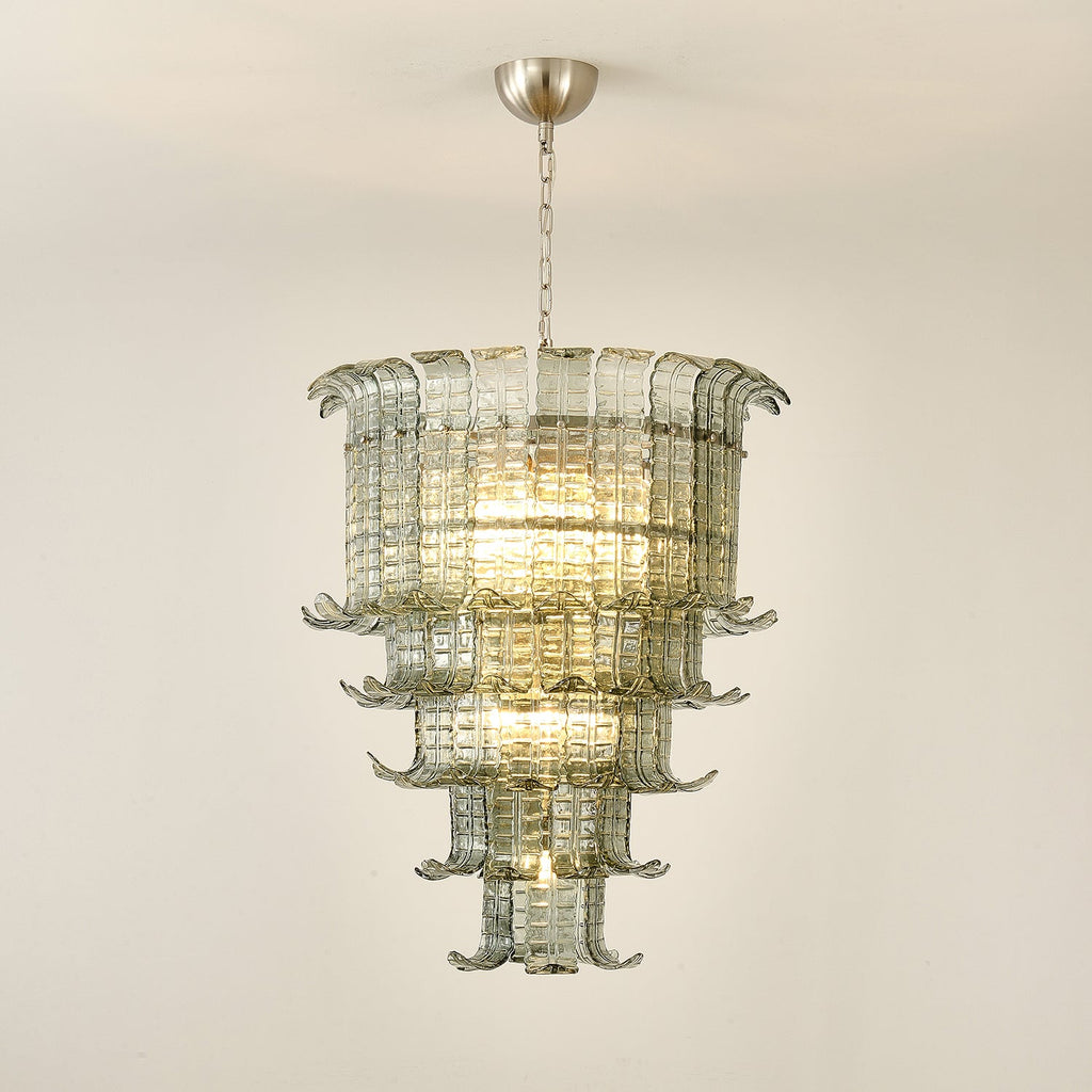 Cascade Glass Green Chandelier — Cascading Green Glass Light for Dining Room
