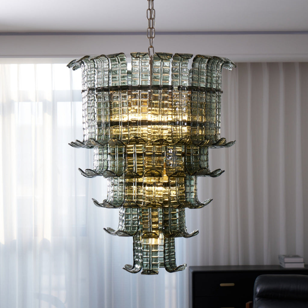 Cascade Glass Green Chandelier — Cascading Green Glass Light for Dining Room