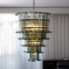 Cascade Glass Green Chandelier — Cascading Green Glass Light for Dining Room
