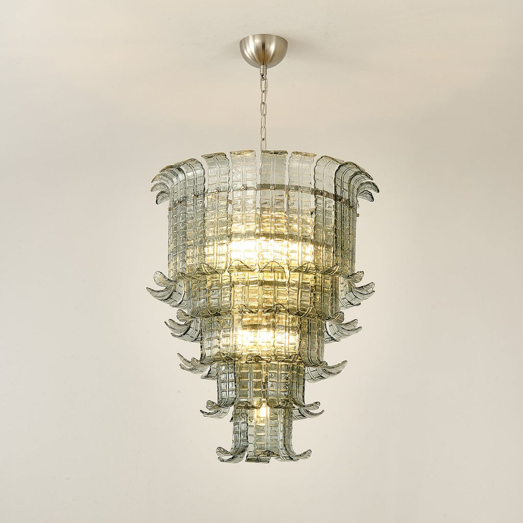 Cascade Glass Green Chandelier — Cascading Green Glass Light for Dining Room