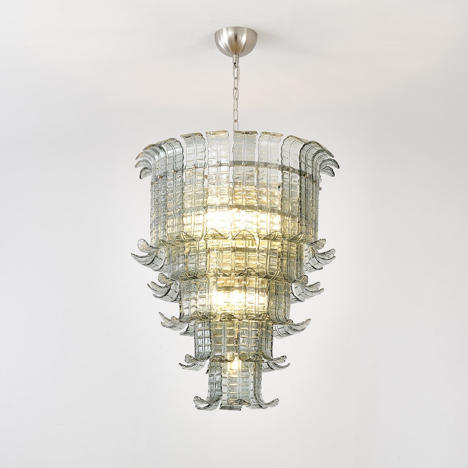 Cascade Glass Green Chandelier — Cascading Green Glass Light for Dining Room
