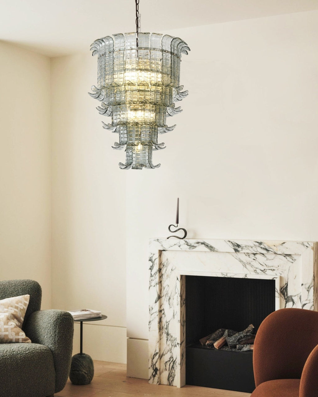 Cascade Glass Green Chandelier — Cascading Green Glass Light for Dining Room