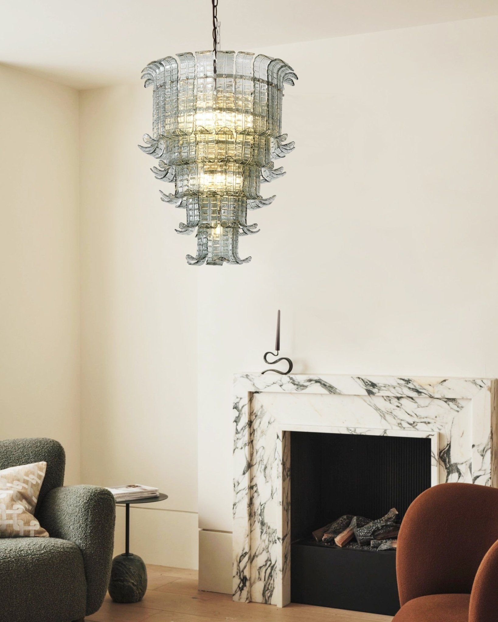 Cascade Glass Green Chandelier — Cascading Green Glass Light for Dining Room