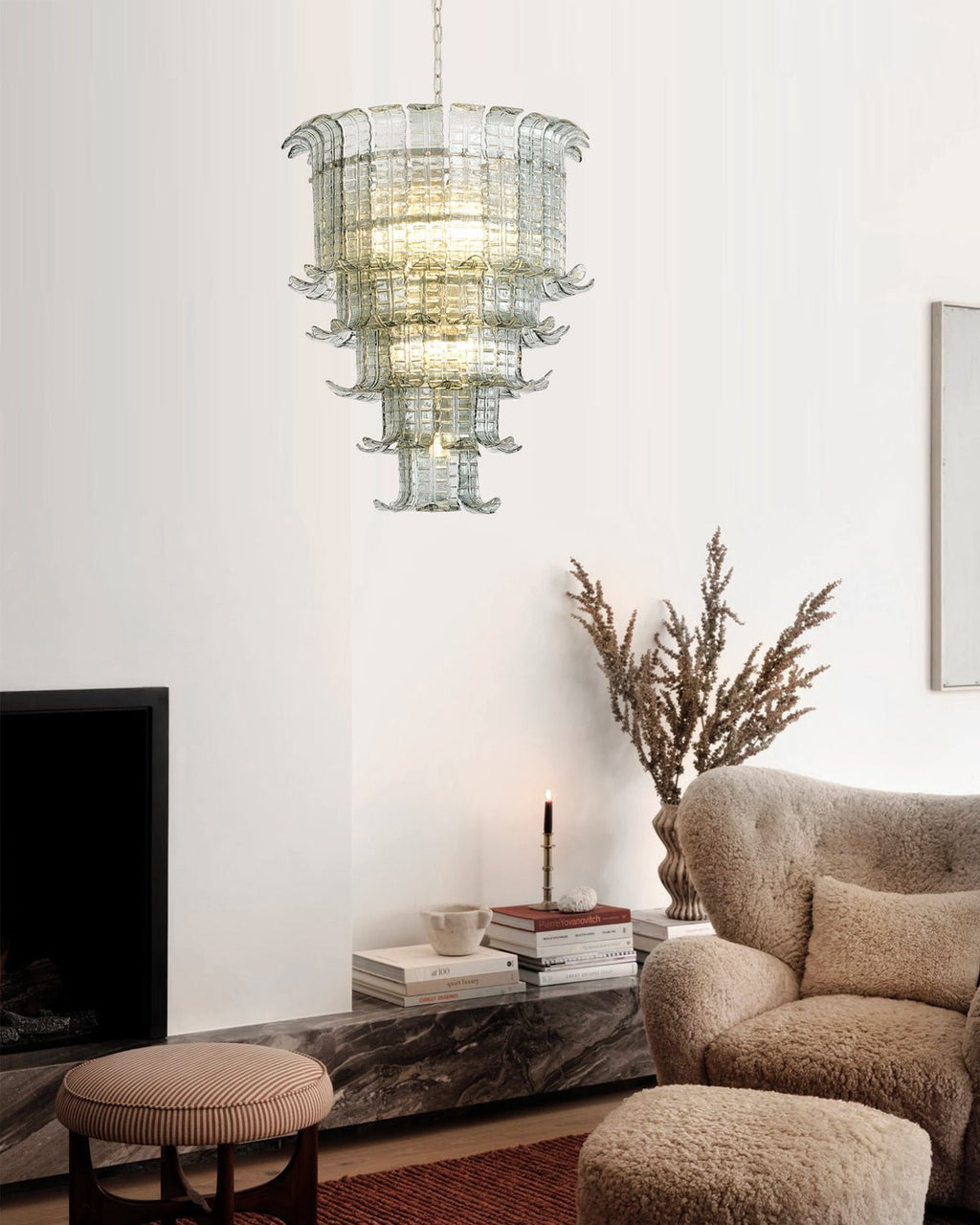 Cascade Glass Green Chandelier — Cascading Green Glass Light for Dining Room