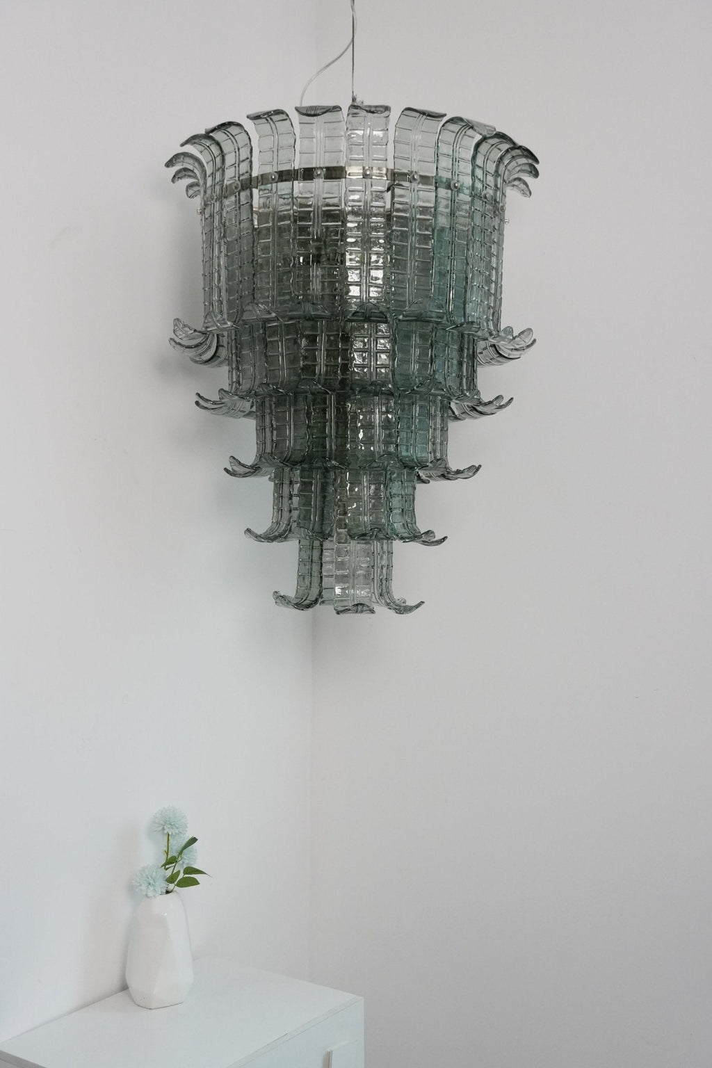 Cascade Glass Green Chandelier — Cascading Green Glass Light for Dining Room