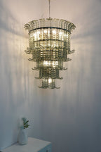 Cascade Glass Green Chandelier — Cascading Green Glass Light for Dining Room