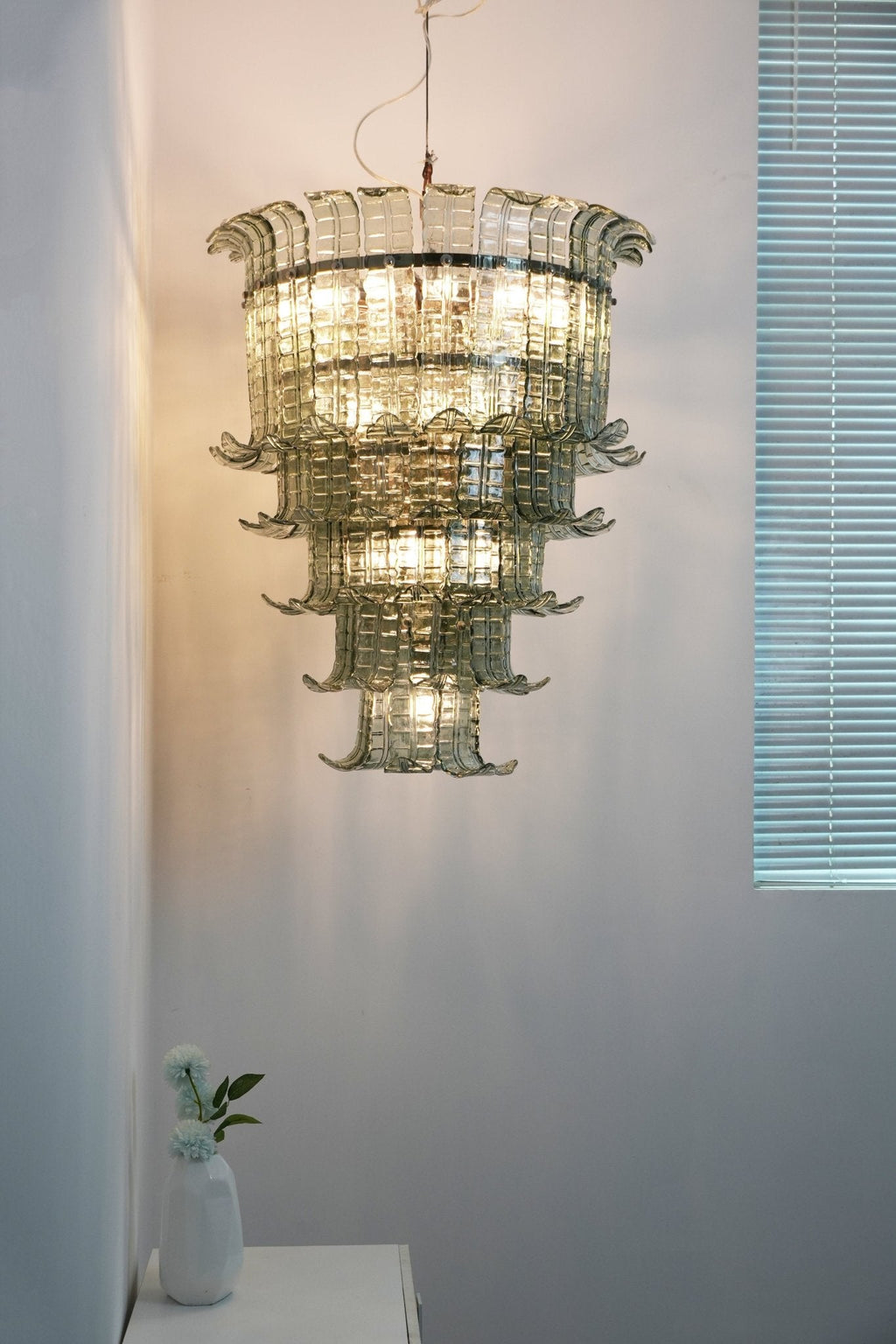 Cascade Glass Green Chandelier — Cascading Green Glass Light for Dining Room