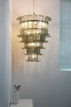 Cascade Glass Green Chandelier — Cascading Green Glass Light for Dining Room