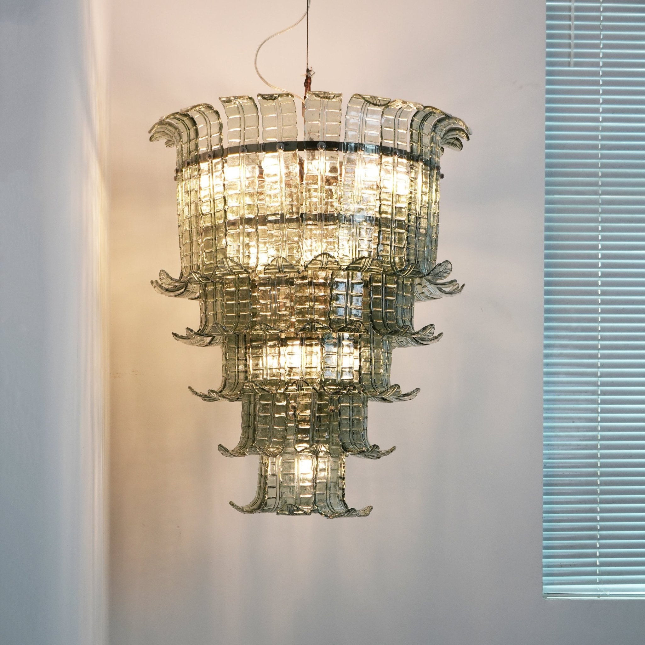 Cascade Glass Green Chandelier — Cascading Green Glass Light for Dining Room