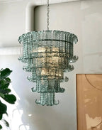 Cascade Glass Green Chandelier — Cascading Green Glass Light for Dining Room