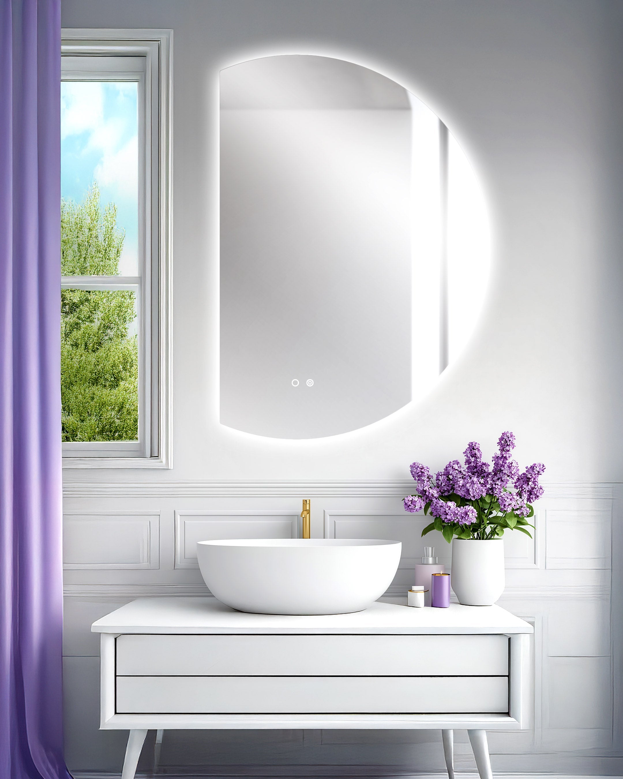 Cassiopeia Half-Round LED Vanity Mirror for bathroom vanity | Halvern