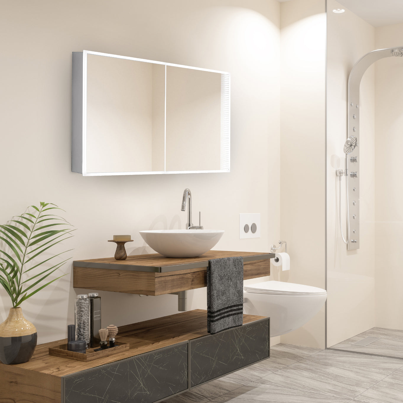 Cassini II LED Bathroom Cabinet Mirror for bathroom vanity | Halvern