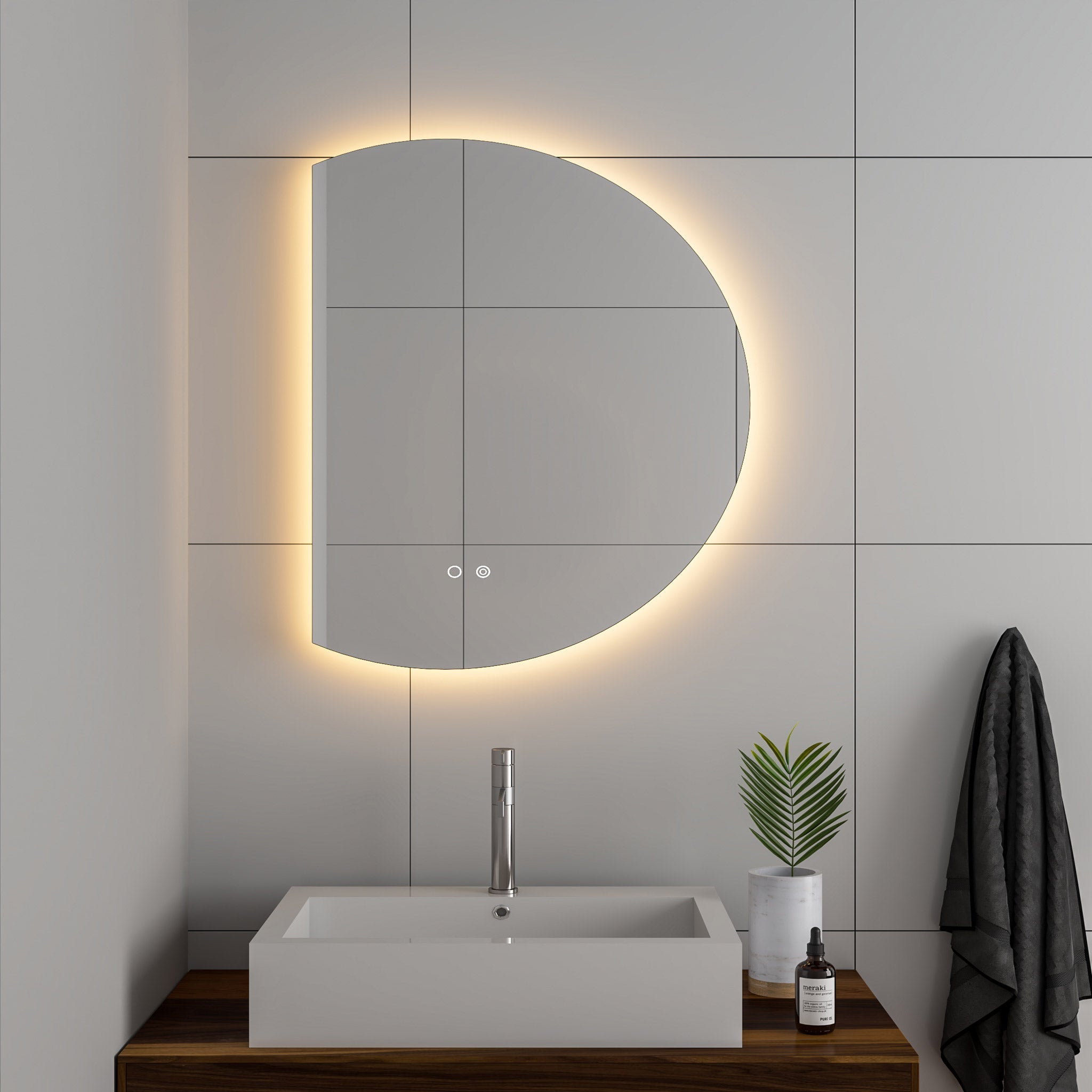 Cassiopeia Half-Round LED Vanity Mirror for bathroom vanity | Halvern