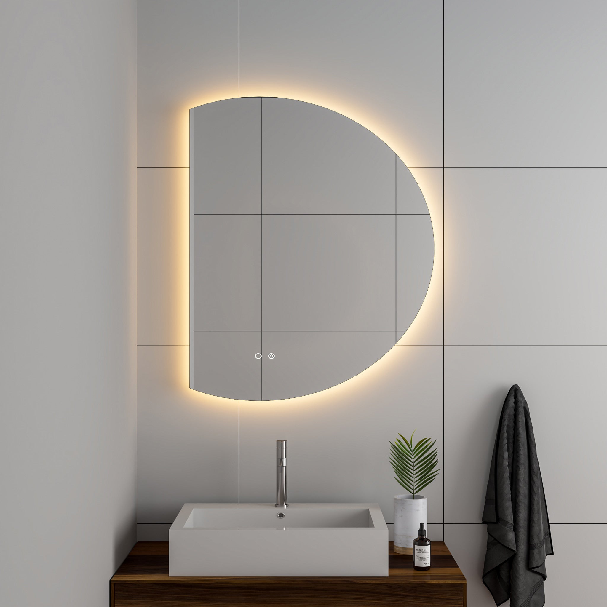 Cassiopeia Half-Round LED Vanity Mirror for bathroom vanity | Halvern