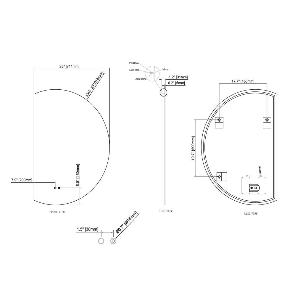Cassiopeia Half-Round LED Vanity Mirror for bathroom vanity | Halvern
