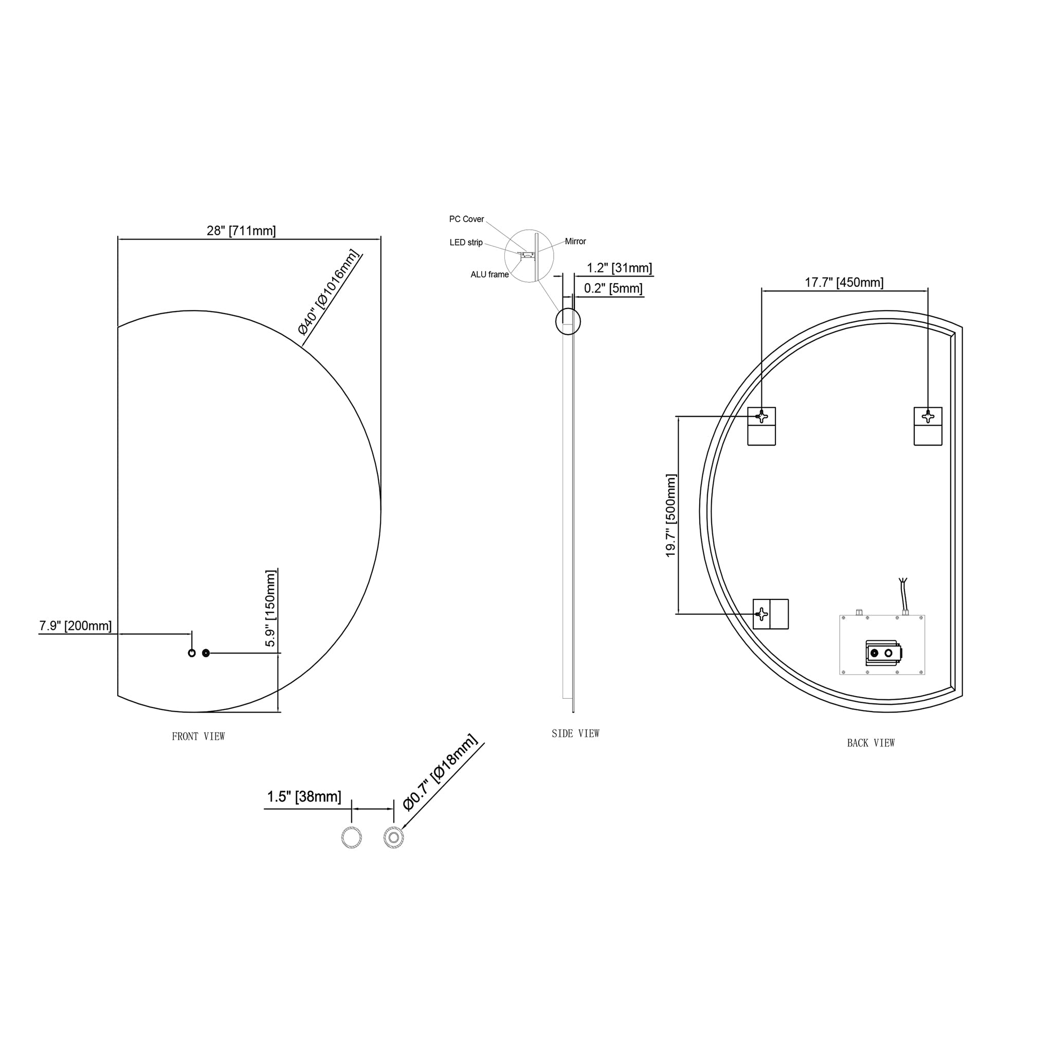 Cassiopeia Half-Round LED Vanity Mirror for bathroom vanity | Halvern