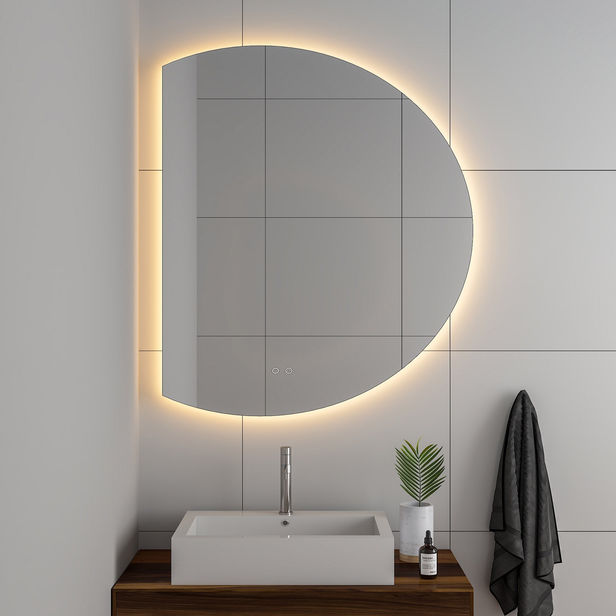 Cassiopeia Half-Round LED Vanity Mirror for bathroom vanity | Halvern