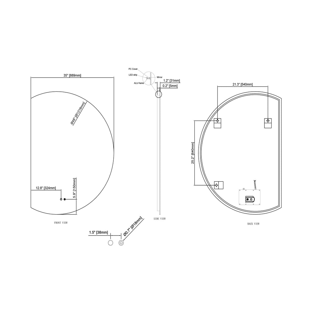 Cassiopeia Half-Round LED Vanity Mirror for bathroom vanity | Halvern