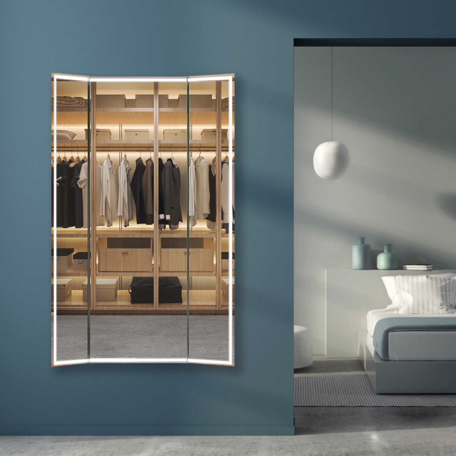 Celestia Full-Length Trifold LED Vanity Mirror for bedroom | Halvern