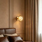 Celestial Ring Alabaster Wall Lamp — Brass Ring Stone Wall Light for Bedroom