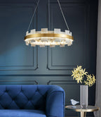Alabaster Halo Chandelier — Brass Ring Alabaster Ceiling Light for Dining Room