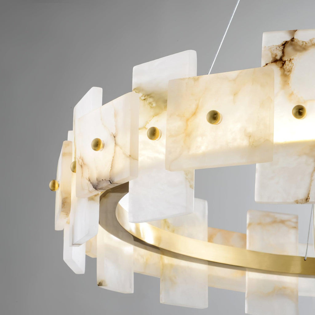 Alabaster Halo Chandelier — Brass Ring Alabaster Ceiling Light for Dining Room