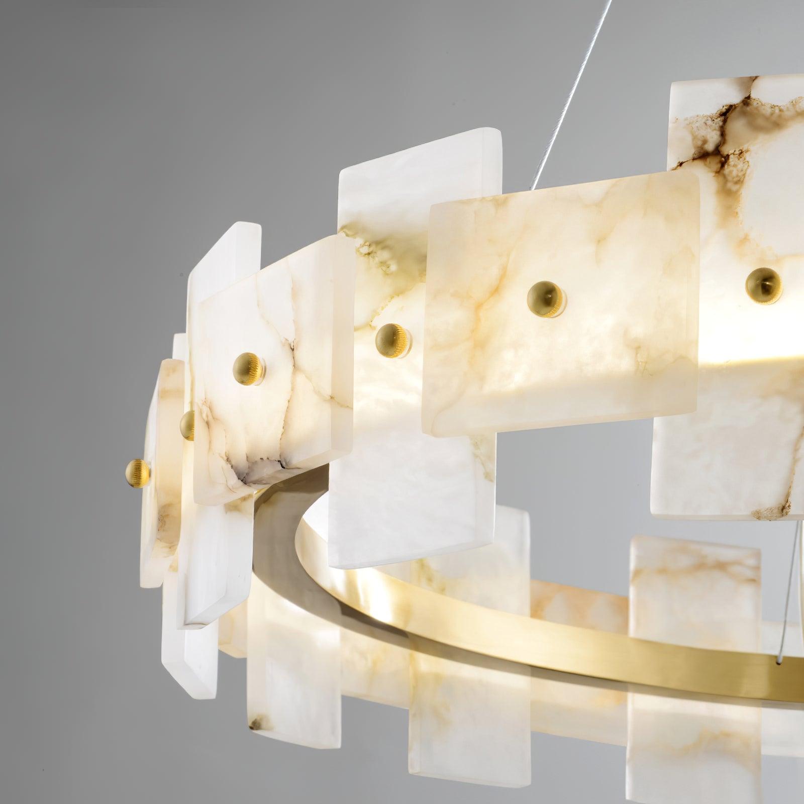 Alabaster Halo Chandelier — Brass Ring Alabaster Ceiling Light for Dining Room